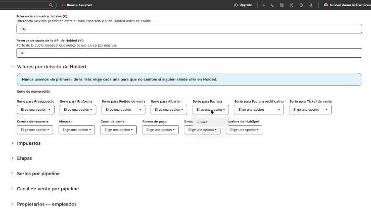 Settings: numbering series and defaults.